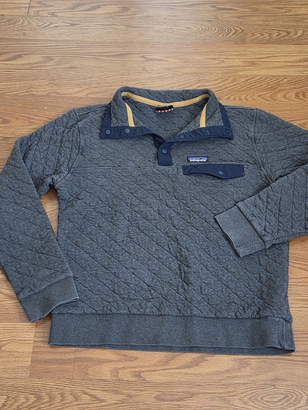Patagonia Mens M Gray Quilted Snap-T Pullover Organic Cotton Outdoor Sweater - Picture 1 of 12